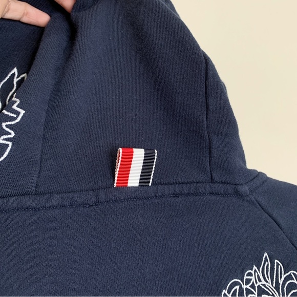 Thom Browne Koi & Chrysanthemum Embroidered Classic 4-Bar Hoodie - Picture 12 of 16